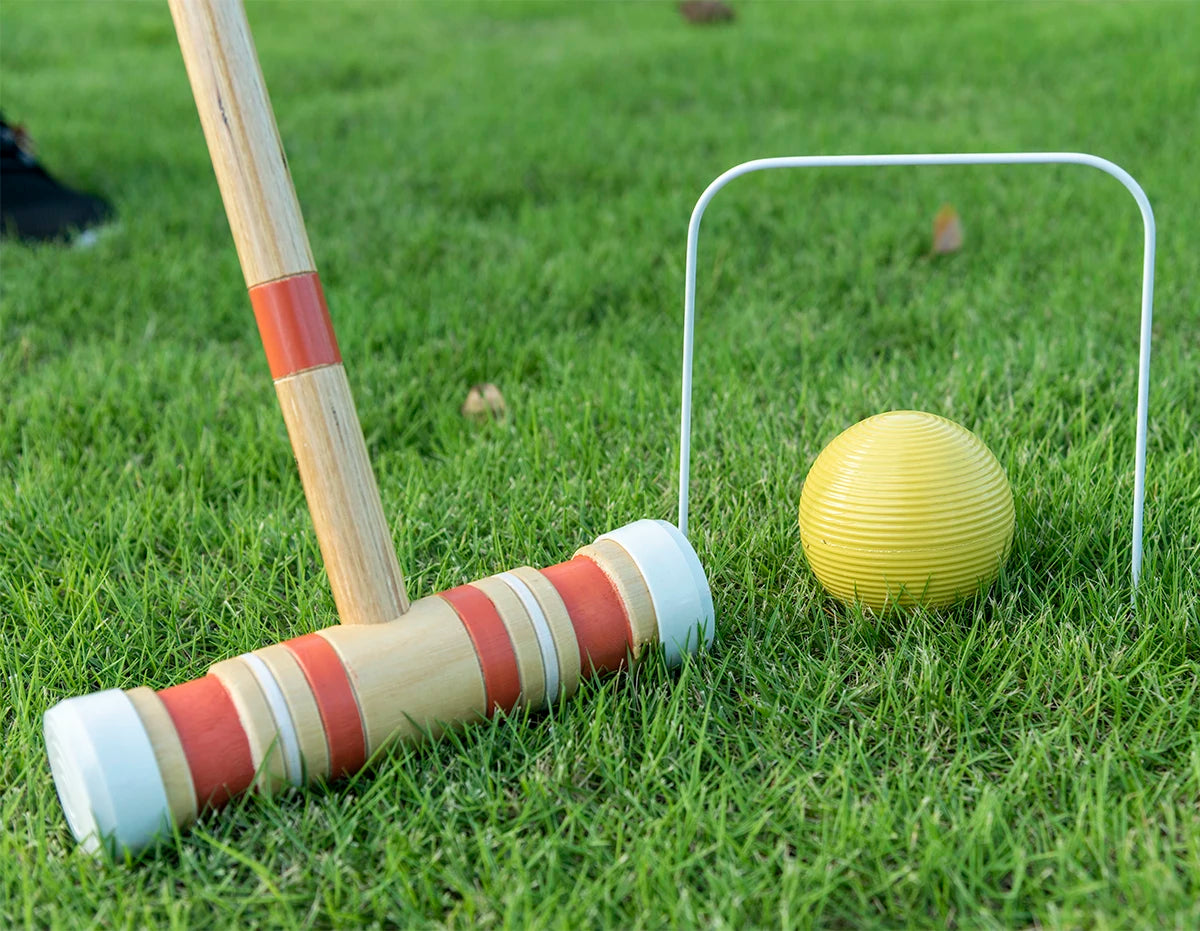 Croquet Set with Wooden Mallets, Colored Balls, and Carry Bag