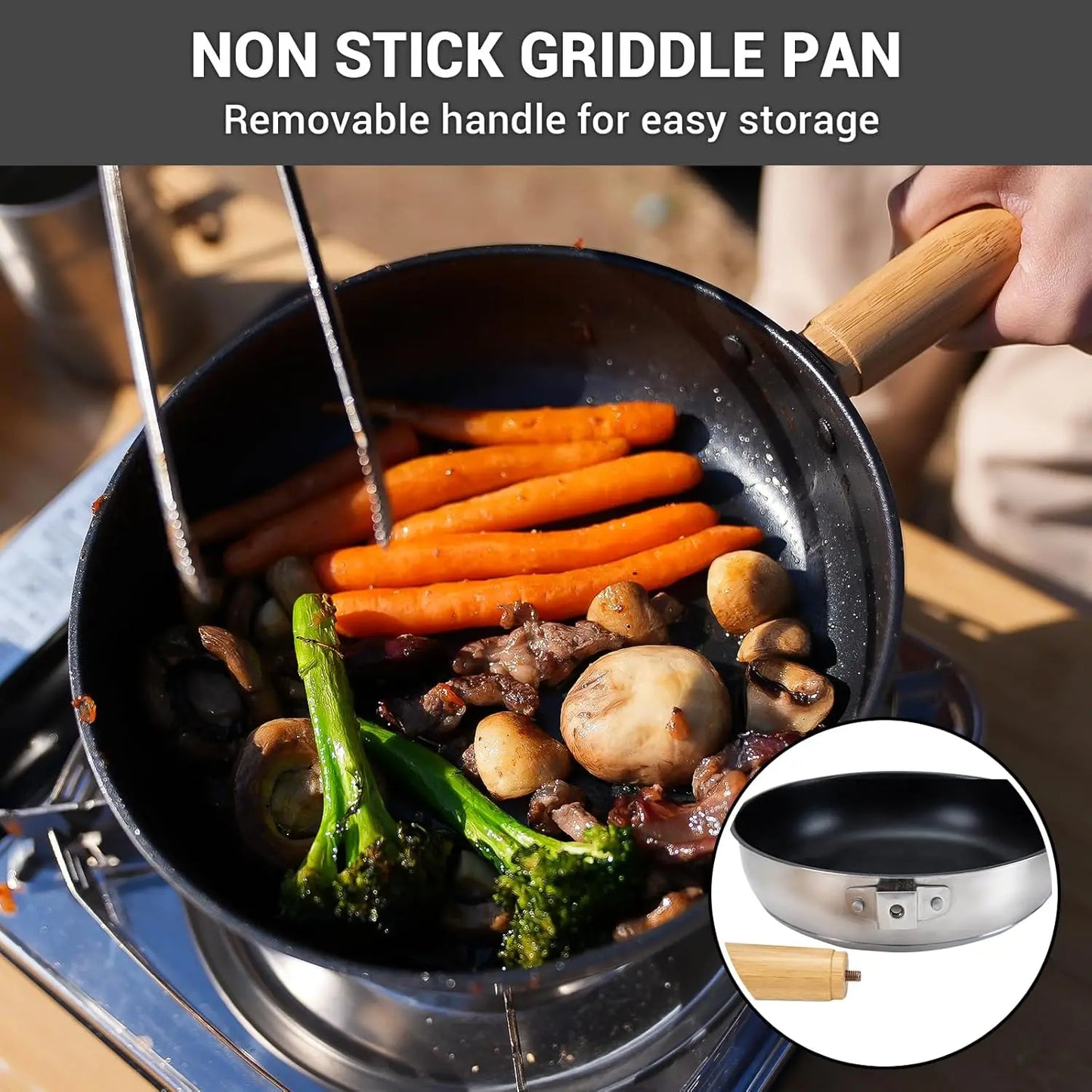 Camping Cookware Set 304 Stainless Steel Campfire Cooking Pots Pan and Kettle with Travel Tote Bag for Camping Outdoor Kitchen C