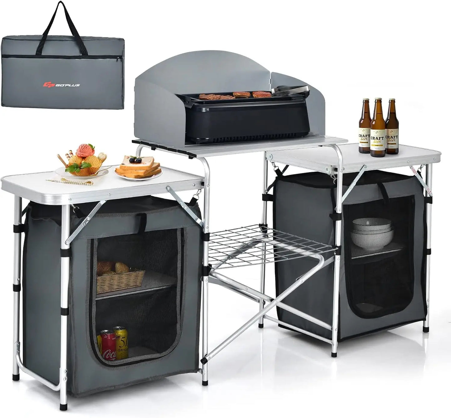 Folding Camping Kitchen Table with Storage