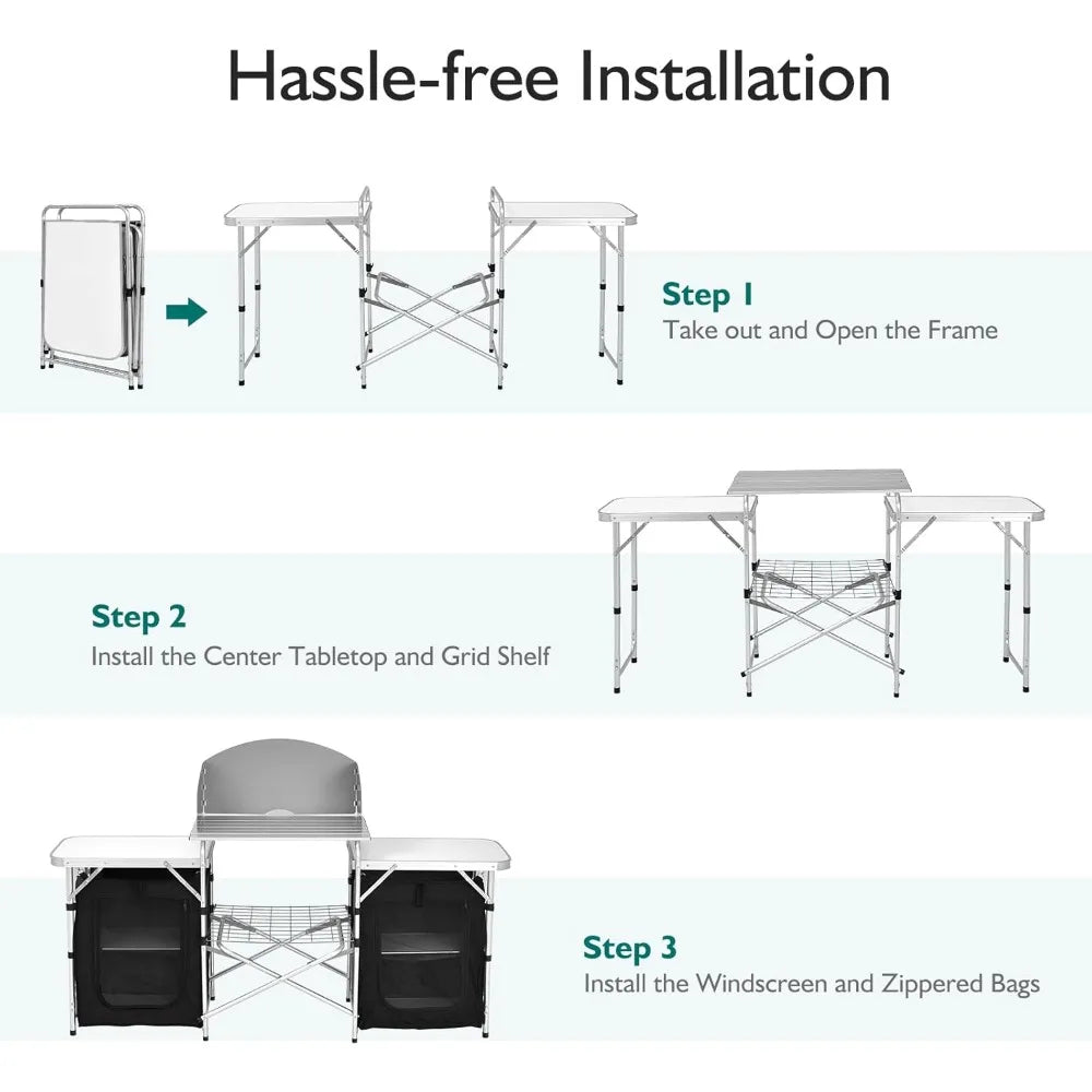Folding Camping Kitchen Table with Storage
