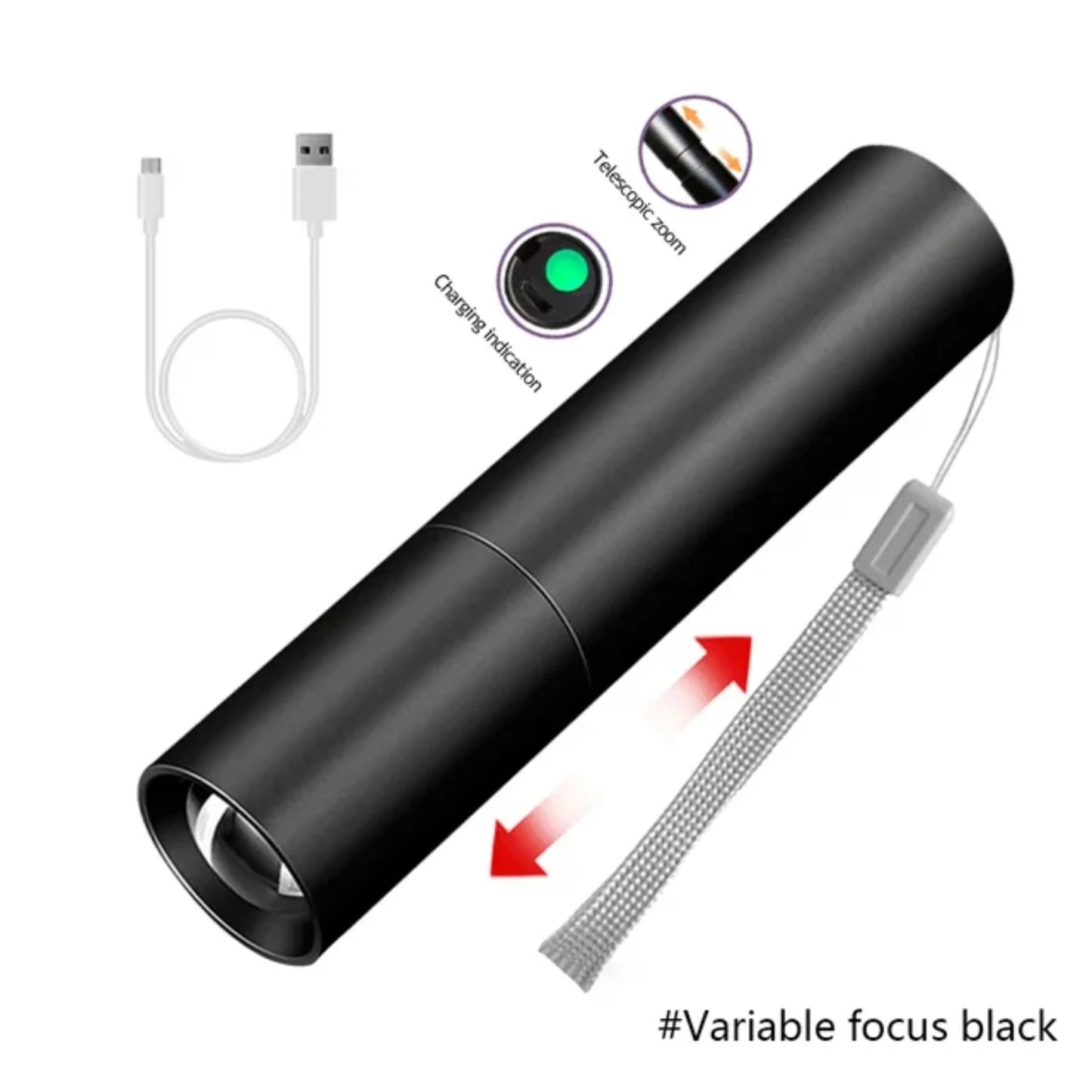 Mini Telescopic Zoom USB Rechargeable Waterproof Flashlight