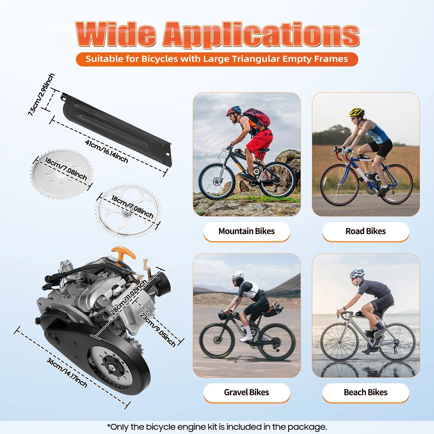 Motorized Bike Engine Kit, Single Cylinder, 4-Stroke Gasoline Engine, Scooter Chain Kit, 100CC