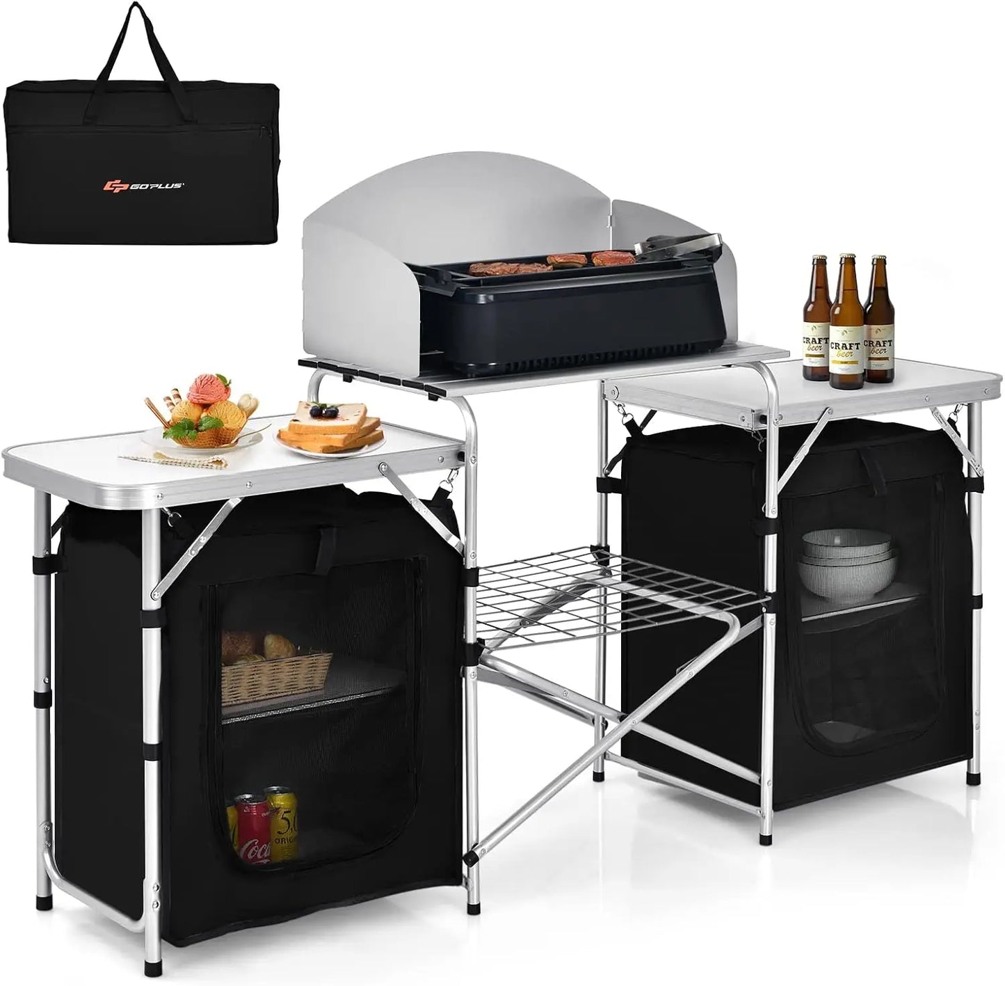 Folding Camping Kitchen Table with Storage