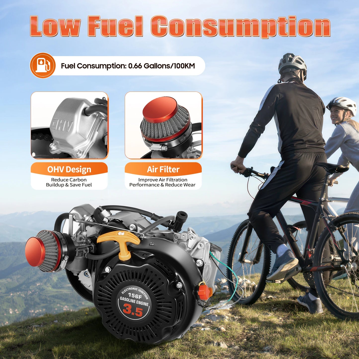 Motorized Bike Engine Kit, Single Cylinder, 4-Stroke Gasoline Engine, Scooter Chain Kit, 100CC