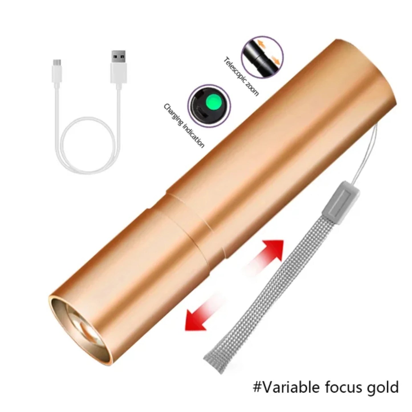 Mini Telescopic Zoom USB Rechargeable Waterproof Flashlight