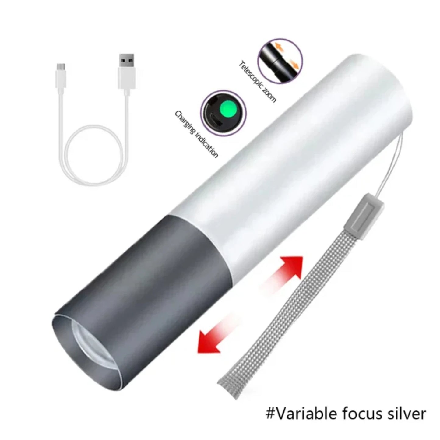 Mini Telescopic Zoom USB Rechargeable Waterproof Flashlight
