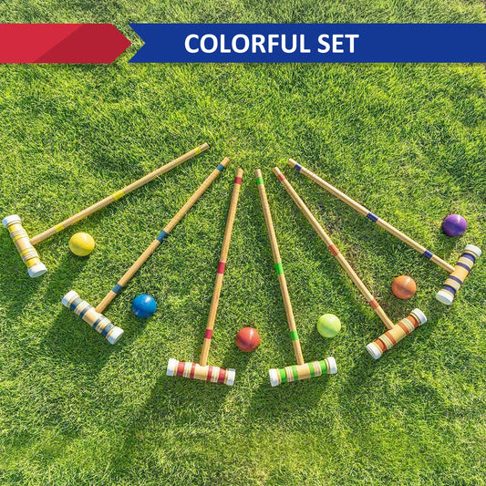 Croquet Set with Wooden Mallets, Colored Balls, and Carry Bag