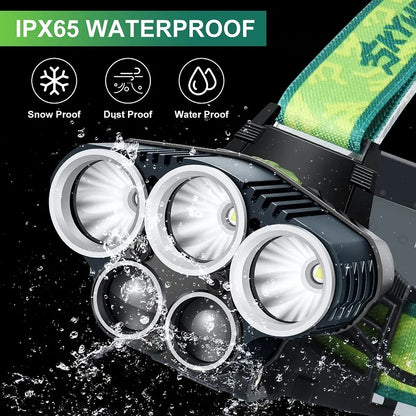 Waterproof 5X LED Super Bright LED USB Rechargeable Headlamp