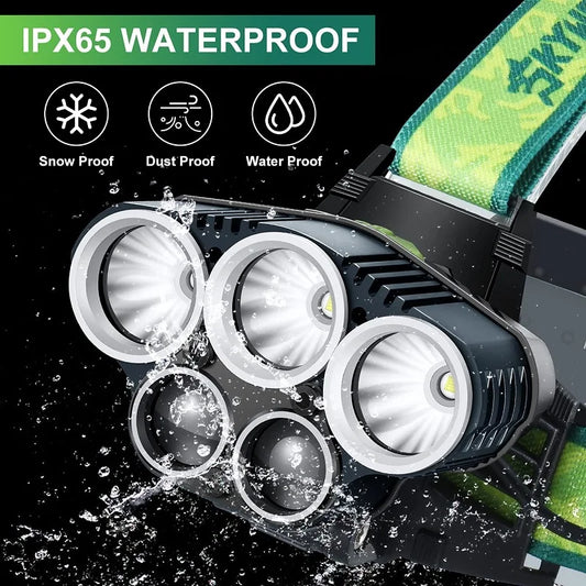 Waterproof 5X LED Super Bright LED USB Rechargeable Headlamp
