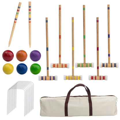 Croquet Set with Wooden Mallets, Colored Balls, and Carry Bag