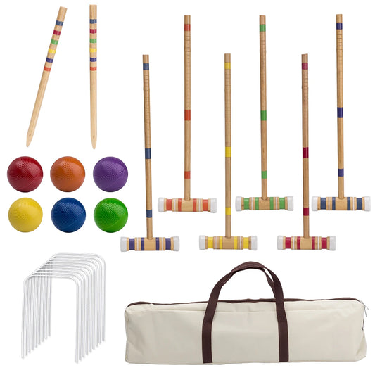 Croquet Set with Wooden Mallets, Colored Balls, and Carry Bag