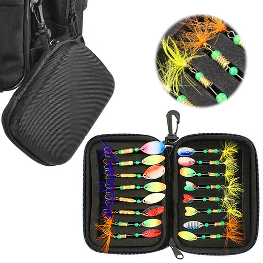 16pcs Metal Spoon Spinner Fishing Lures  with Storage Bag Case