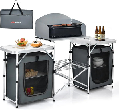 Folding Camping Kitchen Table with Storage