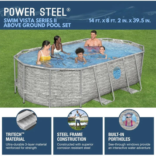 Large 14' x 8' 2" x 39.5" Above Ground Outdoor Swimming Pool includes Pool Cover