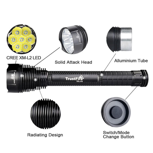 High Power LED Flashlight 8000LM Water Resistant Lamp