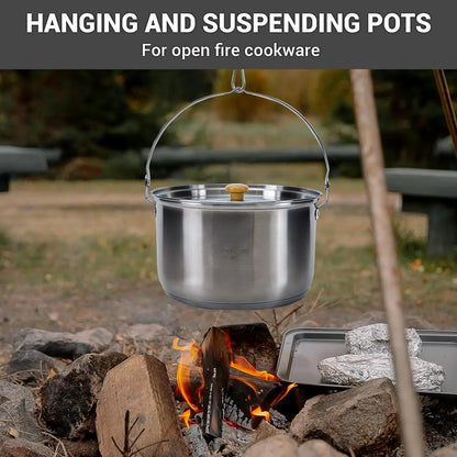 Camping Cookware Set 304 Stainless Steel Campfire Cooking Pots Pan and Kettle with Travel Tote Bag for Camping Outdoor Kitchen C
