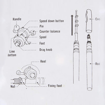 Aluminum Alloy  Mini Portable Pen Pocket Fishing Rod, Reel