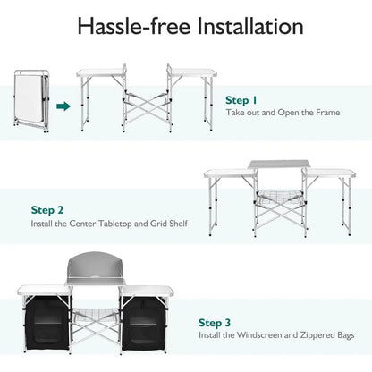 Folding Camping Kitchen Table with Storage