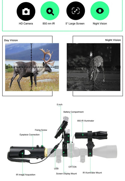 Night Vision Infrared Scope Tactical 850nm LED IR Waterproof Hunting Camera
