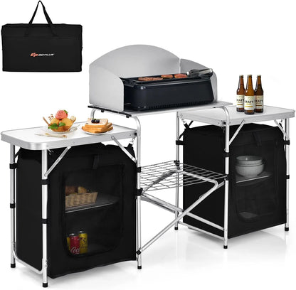 Folding Camping Kitchen Table with Storage