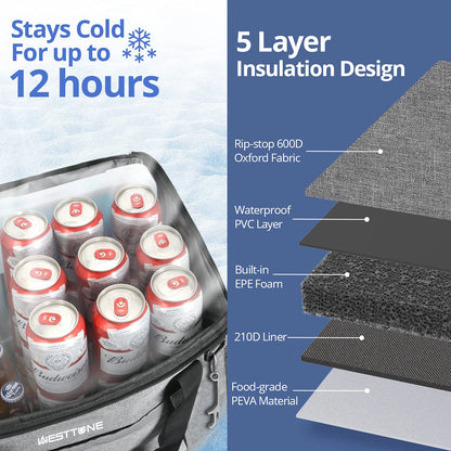 Portable Cooler Bag for 75 Cans - Insulated Leakproof Backpack for Travel and Outdoor Adventures