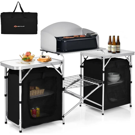 Folding Camping Kitchen Table with Storage