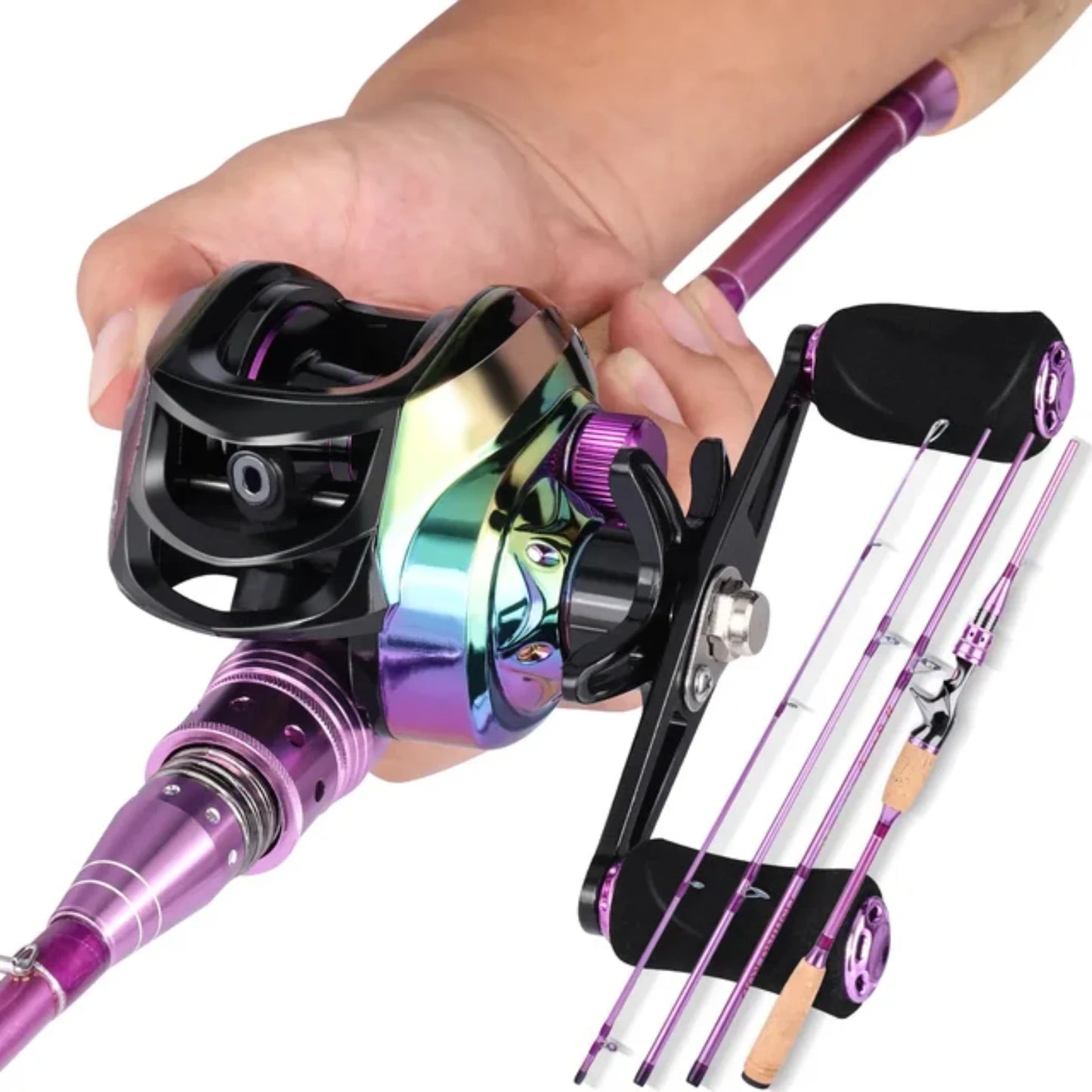 Combo 2.1m Purple Carbon Fiber Baitcasting Rod, Reel