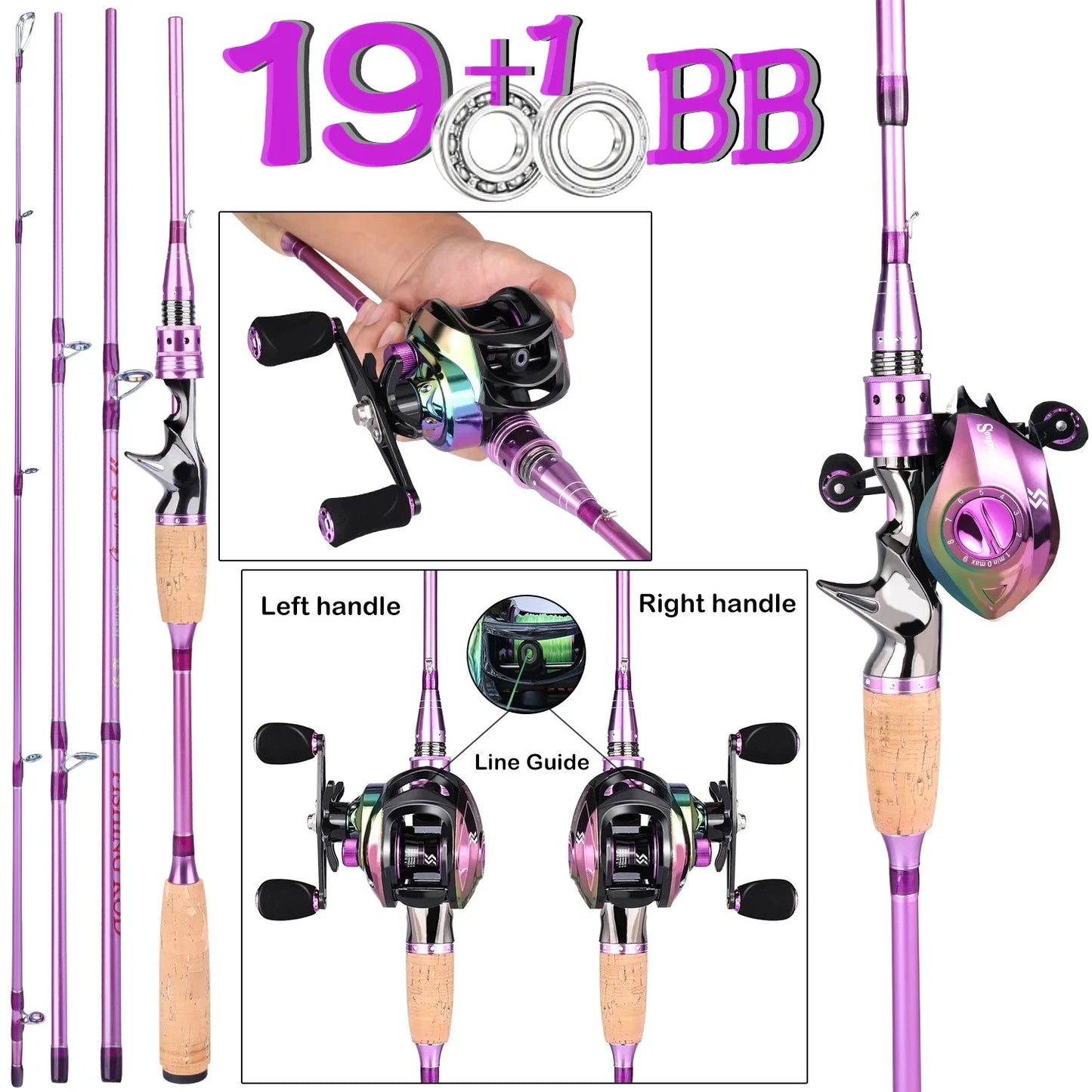 Combo 2.1m Purple Carbon Fiber Baitcasting Rod, Reel