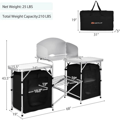 Folding Camping Kitchen Table with Storage