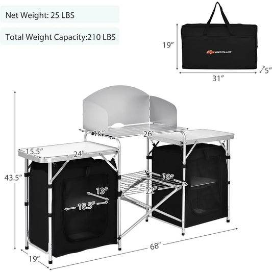 Folding Camping Kitchen Table with Storage