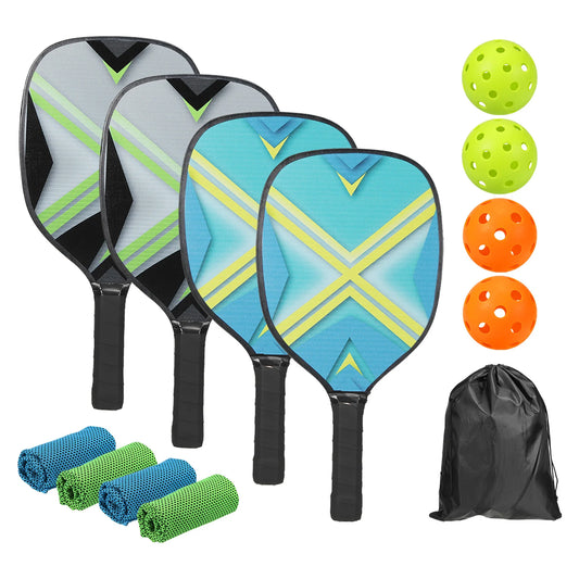 Pickleball Set, 4 Premium Wood Rackets 4 Balls 4 Cooling Towels