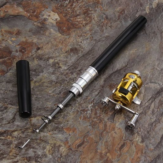 Aluminum Alloy  Mini Portable Pen Pocket Fishing Rod, Reel